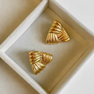Elegant Gold Color Triangle Earrings with Textured Design for Women's Fashion Accessories