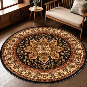 Round Vintage Style Rug, Boho Area Rug, Boho Style Floor Mat, Decorative Carpet for Home Living Room Bedroom, Vanity Decor Accessories