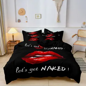 3-Piece Deep Kiss Sketch Couple Print Bedding Set, Soft Comfortable Breathable, Includes 1 Fitted Sheet + 2 Pillowcases, No Duvet Included