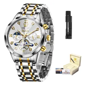 OLEVS Watch for Men Automatic Stainless Steel Business Dress Skeleton Mechanical Waterproof Luminous Self Winding Luxury Diamond Men Watches