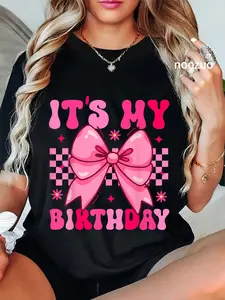 100% Cotton Unisex Groovy It's My Birthday Girls Women Coquette Bow Bday T-Shirt Casual Top