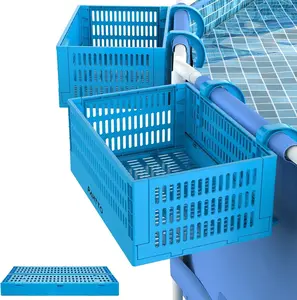 XL Poolside Storage Basket 2 count, Foldable Above Ground Pool Storage Basket for Pool Toys, Towels, Beverages, Poolside Organizer, Pool Accessories for Above Ground Swimming Pool, Blue