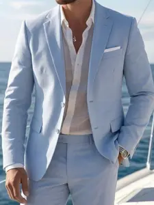 Men's 2-Piece Cotton-Linen Blend Suit Set Summer Wedding Formal Party Event Tuxedo Elegant Casual Business Outfits Formal Wear