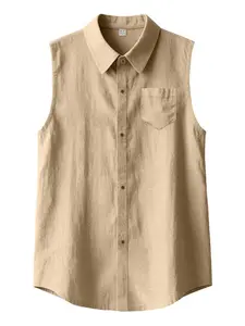 Men's Summer Casual Linen Shirt with Button Collar Pocket Design Loose Fit Sleeveless Open Front Top Fashionable Thin Style