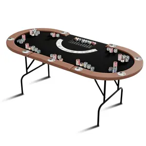 Garvee Oval Poker Table with 9 Stainless Steel Cup Holders, Casino Leisure Table for 10 Players, Blackjack Gaming Table with Water-Resistant Cushioned Rail