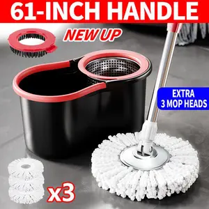 360 spin mop and bucket，3 Microfiber Mop Replacement Heads, Adjustable Telescoping Spin Mop Set，for Shop Floor Cleaning，Handle Efficient Cleaning Supplies