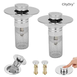 CityDry-Bathroom Sink Stopper Hair Catcher Universal Pop Up Sink Drain Filter with Stainless Steel Filter Basket & Brass Drain Plug