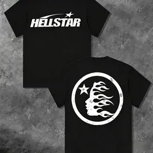 TLXT 100% Cotton Hell Star Pattern Double Sided Printed T-Shirt, High Quality Crew Neck Casual Short Sleeve Top for Spring & Summer