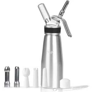 Homemade Whipped Cream Dispenser,500ml/ 1 Pint Cream Whip Canister with 6 Decorating Nozzles and Cleaning Brush,Leak Free Whipped Cream Maker for Desserts, Dips,Use 8g Whipped Cream Charger