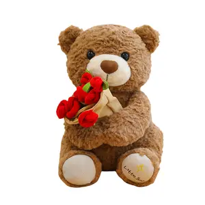 1PC Plush Teddy Bear with Rose Bouquet, Soft Stuffed Animal Toy, Perfect Gift for Valentine's Day, Anniversaries, Birthdays, Romantic Occasions, Soft Cuddly Gift