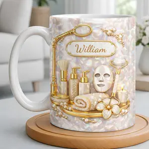 Custom Skincare Mug 2D Printed 3D Effect, Ceramic Coffee Cup with Esthetician Tools Design for Skincare Lovers, Beauticians and Salon Owners, Perfect for Birthdays, Mother’s Day, Work Appreciation, Meaningful Beauty Gift Idea