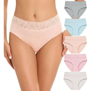 Womens Underwear Cotton Bikini Panties Lace Soft Hipster Panty Ladies Stretch Full Briefs 5 Pack