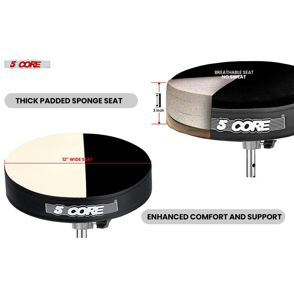 5Core Drum Throne Padded Guitar Stool Adjustable Drummer Seat for Adults & Kids VELVET BLACK