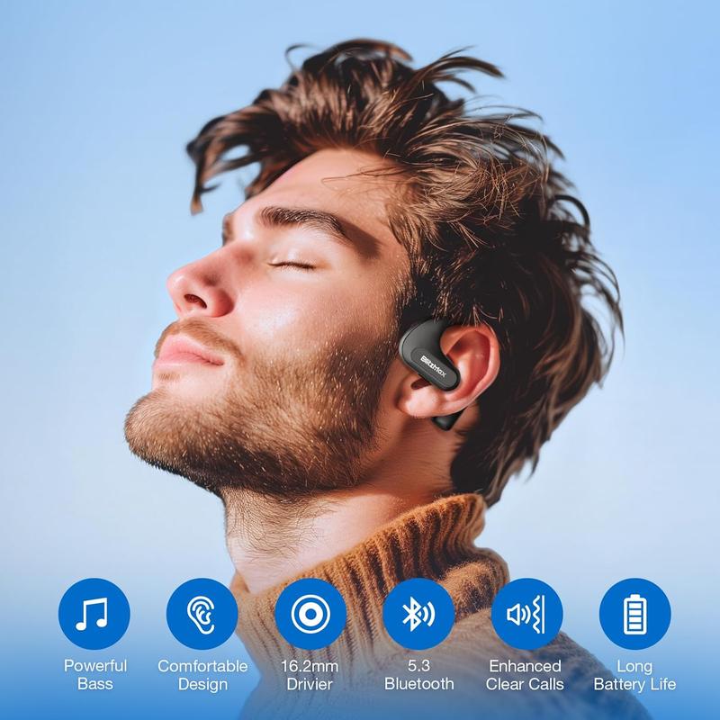 Open Ear Headphones Call Noise Cancellation, Comfort Wear, Enhanced Bass, True Wireless Earbuds for LED Power Display, 60H Playtime, Bluetooth 5.3, IPX5 Running Working