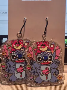 island blue alien with pink teddy  plastic dangly earrings