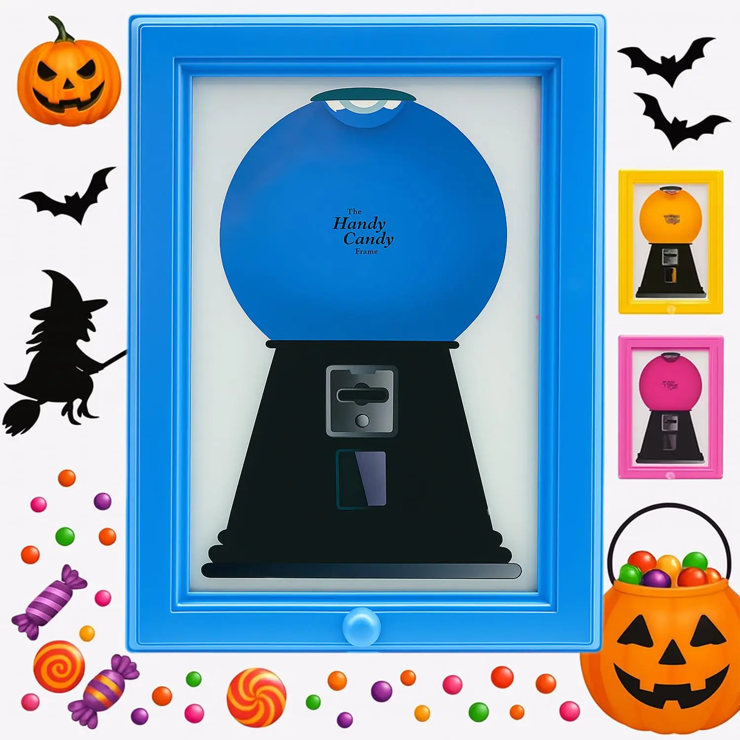 2026 New Wall-Mounted Gumball Machine-Style Candy Dispenser Picture Frame, Square Hanging Photo Art with Storage Jar for Candy, Pet Treats