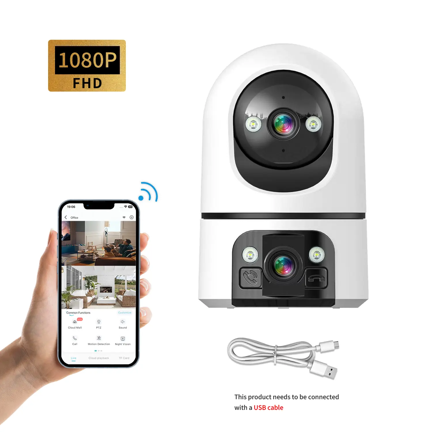 Dual Lens 1080P Wireless WiFi Indoor Security Camera - Video Camera Security, Smart Home Gadget with 1-Click Call for Baby/Elder/Pet Monitoring, Indoor Cameras