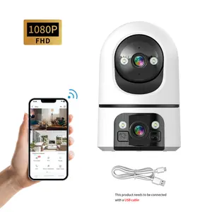 Dual Lens 1080P Wireless WiFi Indoor Security Camera - Video Camera Security, Smart Home Gadget with 1-Click Call for Baby/Elder/Pet Monitoring, Indoor Cameras