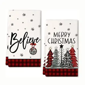 2 Pack Christmas Tree Kitchen Towels, High Absorbent Quick Dry Soft Cloth Hand Towels, Perfect Holiday Decor and New Home Bathroom Gift
