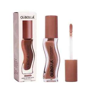 OLIBOLLA Honey-Infused Plumping Lip Oil - Mirror Glass Tinted Cosmetic (Single Item), Super Hydrating Moisturizer, Smooths Flawless Lines, Lightweight Non-Sticky Waterproof Natural Nude Shade for Daily Lip Care & Makeup