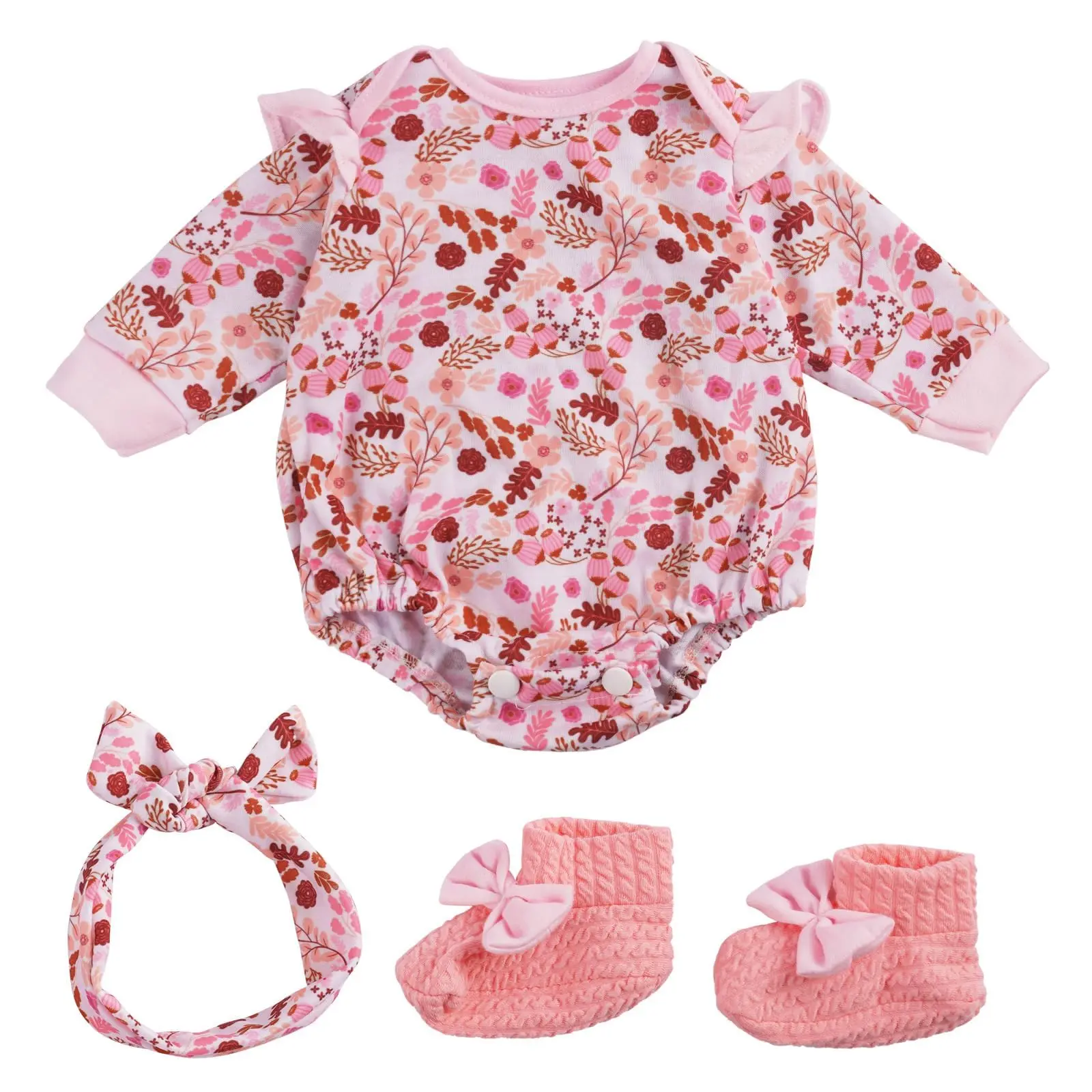 BABESIDE 3PCS Reborn Baby Doll Clothes for 17-22 Inch Dolls, Baby Doll Outfit Accessories with Floral Pattern fit Reborn Baby Dolls Girl Boy, Pink
