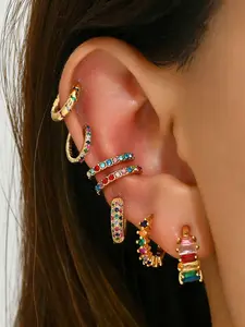 Copper Plated Boho Style Earrings Set for Women, All Seasons Hypoallergenic Ear Cuff & Studs, Luxurious Jewelry Gift for Mom Girlfriend Bridesmaid