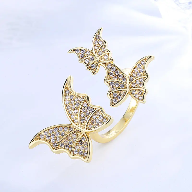 18k Layered Real Gold Filled Icedout butterfly's ring adjustment #1 Adjustable Ring