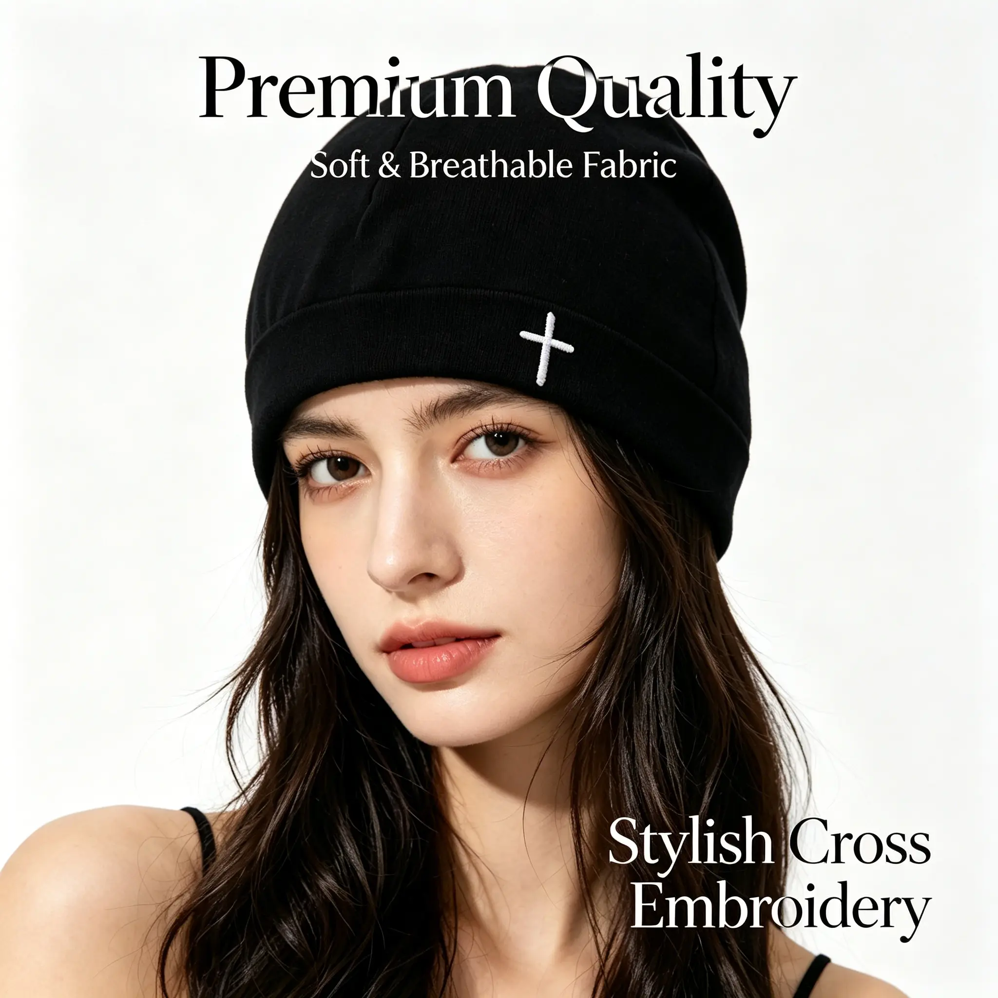 Y2K Cross Embroidered Beanie Hat Unisex Thermal Knit Skull Cap Elastic Watch Cap Streetwear Outdoor Casual Sports Gift Idea