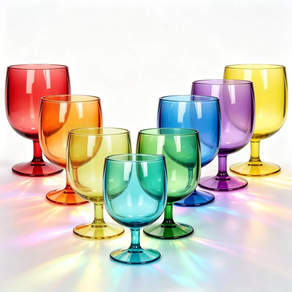 Unbreakable Plastic  Glasses Set of 8, 12 oz Shatterproof Stackable Tumblers,   Goblets for Party, Picnic, Camping, and Outdoor Use.  Taiwan(Multicolor)