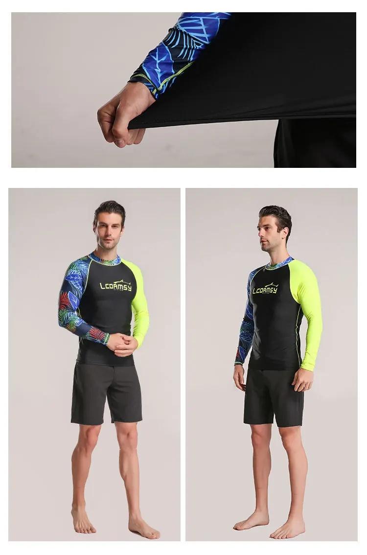 Long Sleeve Men Two Piece Swimsuit Snorkeling Suit Sunscreen Man Rash Guard Jellyfish Protection Swimsuit for Beach Surfing