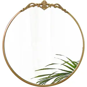 Round  Mirror 24.5in Ornate Baroque Antique Bathroom Mirror Large Circle  Mirrors for Wall, Metal Frame Wall Decorative Mirrors for Hallway,Living Room, Bedroom , Entryway