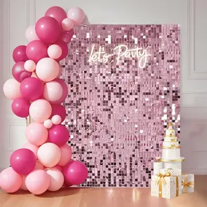 Pink Shimmer Wall Backdrop Square Sequin Panel Photo Booth Background for Wedding Birthday Bachelorette Baby Shower Party Decor