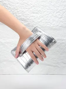 Fashion Crocodile Pattern Women's Clutch Evening Bag, Shiny Silver Color Handbag with Shoulder Strap, Perfect for Weddings Parties Balls