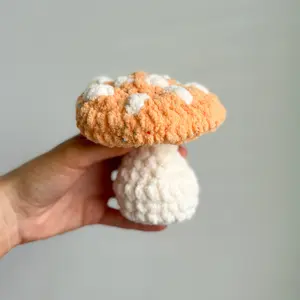 Spotted Mushroom Hand-Crocheted Soft Fidget Toy with Velvety Chenille Yarn for Stress Relief & Desk Decor