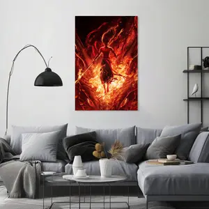Nezha Fire Spirit Canvas Print - Vibrant Chinese Mythology Wall Art, Wood-Framed Cloth Poster for Home, Office, Living Room, or Bedroom Decor