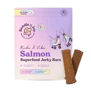 Bundle x Joy Ride & Vibe Wild-Caught Salmon Jerky Bars | Grain & Poultry Free Limited Ingredient Dog Treats with Superfoods | Blueberries, Chia Seeds & Sweet Potato | Sensitive Dogs, All Sizes | Made in USA