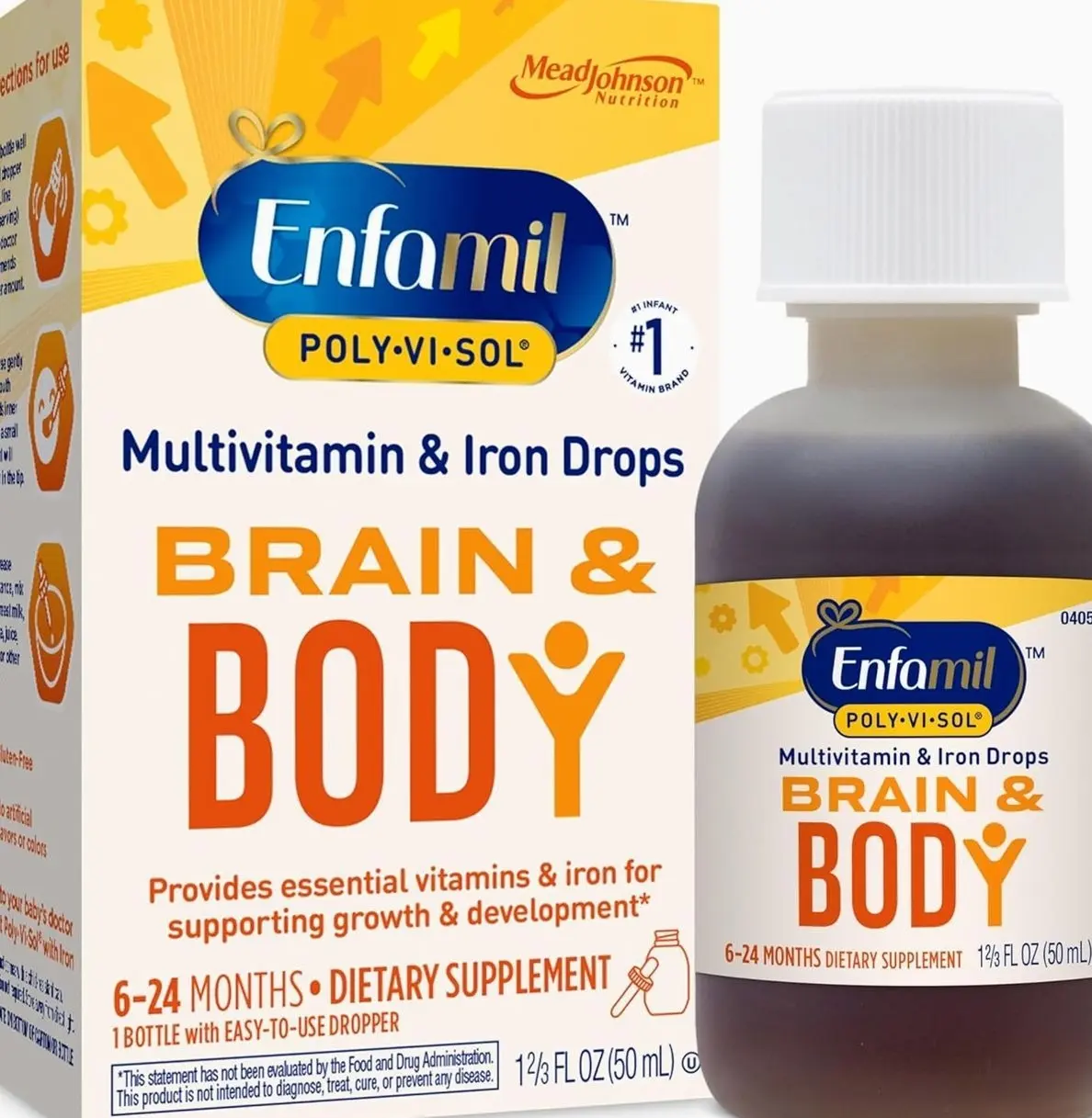 Enfamil Baby Vitamins Enfamil Poly-Vi-Sol 8 Multi-Vitamins & Iron Supplement Drops for Infants & Toddlers, Supports Growth & Development, 50 mL Dropper Bottle