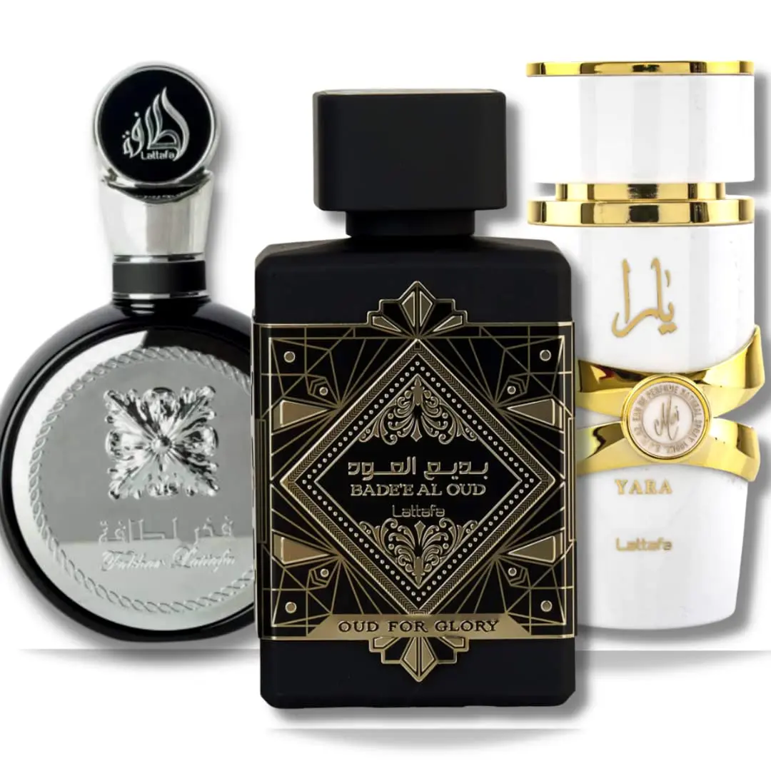 Unisex 3-Piece Eau de Parfum Gift Set (Bade'e Al Oud Oud For Glory, Fakhar for Men, Yara Moi) - 3.4 oz/100 ml Each