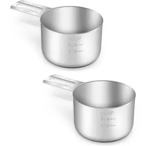2PCS 1Cup (240ml, 8oz) Single Measuring Cup, Stainless Steel Measure Scoop, Metric and US Measurement, Dishwasher Safe