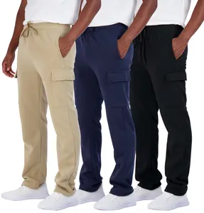 Real Essentials 3 Pack: Men's Tech Fleece Open Bottom Cargo Sweatpants with Pockets (Available In Big & Tall)
