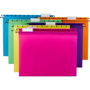 Poly Plastic  File Folders for Documents with Tabs, Letter Size, 0.5 Inch Expansion, File Cabinet Organizer for Filing Cabinets, Assorted Bright Colors, 12 Pack, Office Supplies (64030)