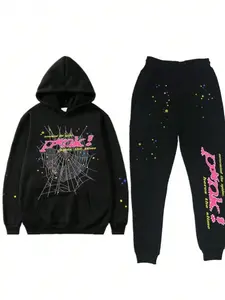 Nevermind the Spider Hoodie Print Short Fashion Menswear Sweaters Tops 2pc Per Set in Black with Unique Graphic Design - Pants, Clothes