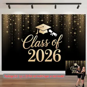 2D Flat - 2D Flat - A 2D Flat Banner Featuring a Class of 2026 Graduation Design, Adorned with a Golden Cap And Stars Against a Landscape Backdrop. This Fabric Background Serves As a Tradition