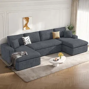 【3 Packages shipping】134" U Shaped Modular Sectional Sofa, Oversized Boneless Couches for Living Room,No Assembly Required Corduroy Cloud Couch with Chaise Lounge