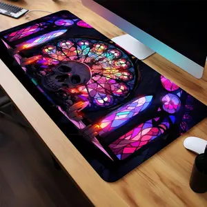 Gothic Skull Pattern Mouse Pad, Rectangle Gaming Mouse Pad, Keyboard Mat, Non-slip Rubber Base Stitched Edge Desk Pad for Home Office Game Room