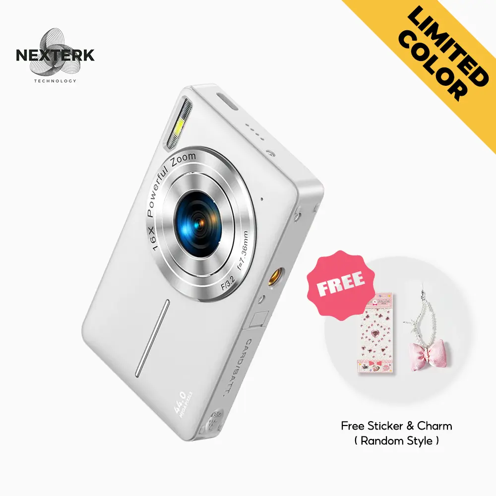 Limited White Color DC403 Digital Camera 1080P with 16X Digital Zoom, 44MP Photos, 2.5 inch IPS Screen
