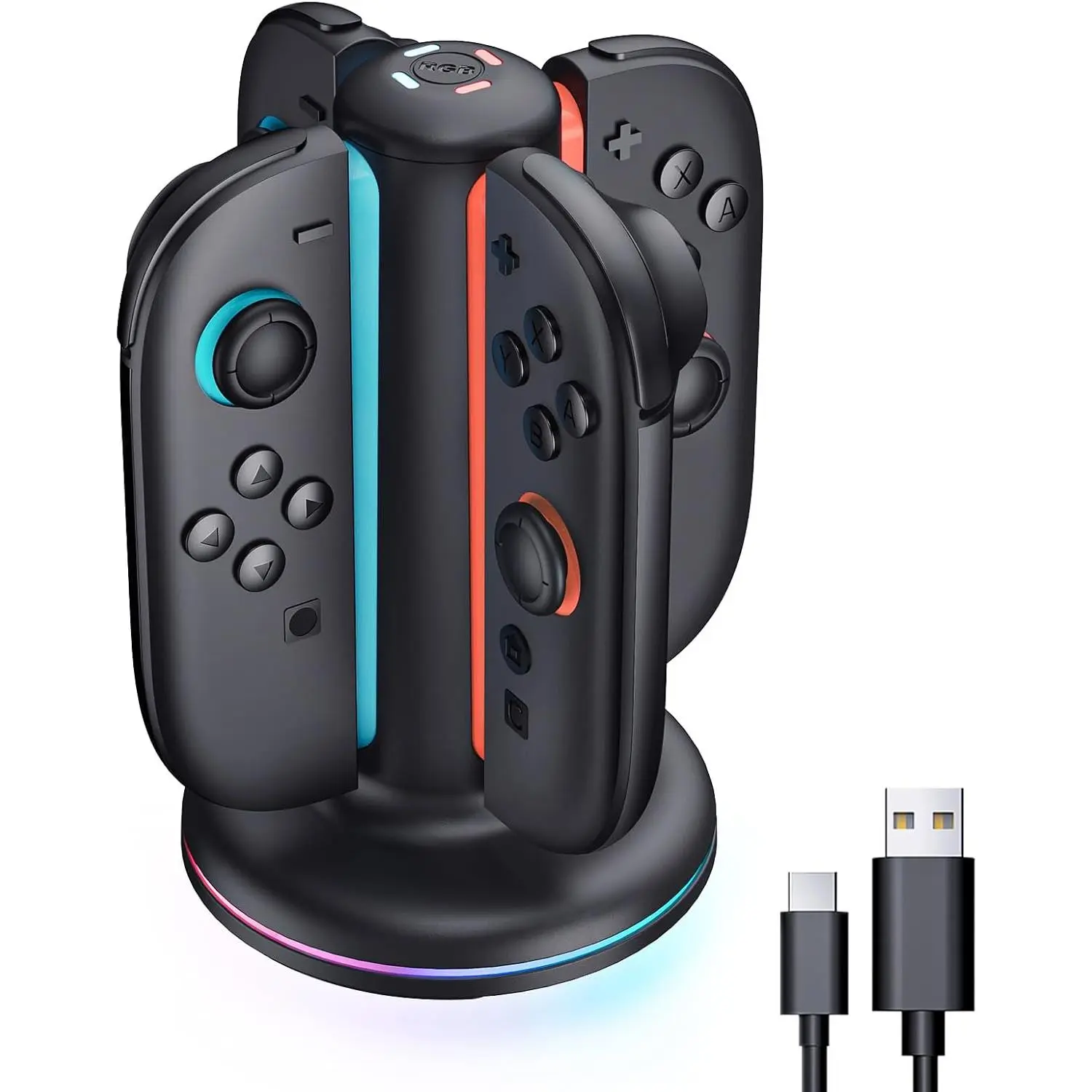 L-CGR002 4-in-1 Fast Charging Dock for Nintendo Switch Joy-Con Controllers - Magnetic Weighted Base, Bi-Directional Design, LED Indicators, Overcharge Protection, Accessories, Plug, Port, Connector, Cable
