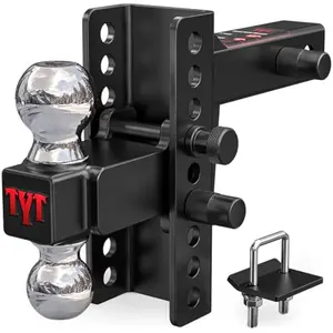 TYT Adjustable Truck Trailer Hitch for 2.5 inch Receiver, 6" Drop/Rise Tow Hitch with Dual Balls (2" & 2-5/16"), 22,000 lbs GTW, 2,200 lbs TW, Includes Two Pin Locks & Hitch Tightener