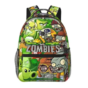 Plants vs. ... All-over zombies laptop backpack with large capacity—ideal for daily commutes, business trips, hiking, and casual travel; cartoon design; school bag; gift for kids, women, and men