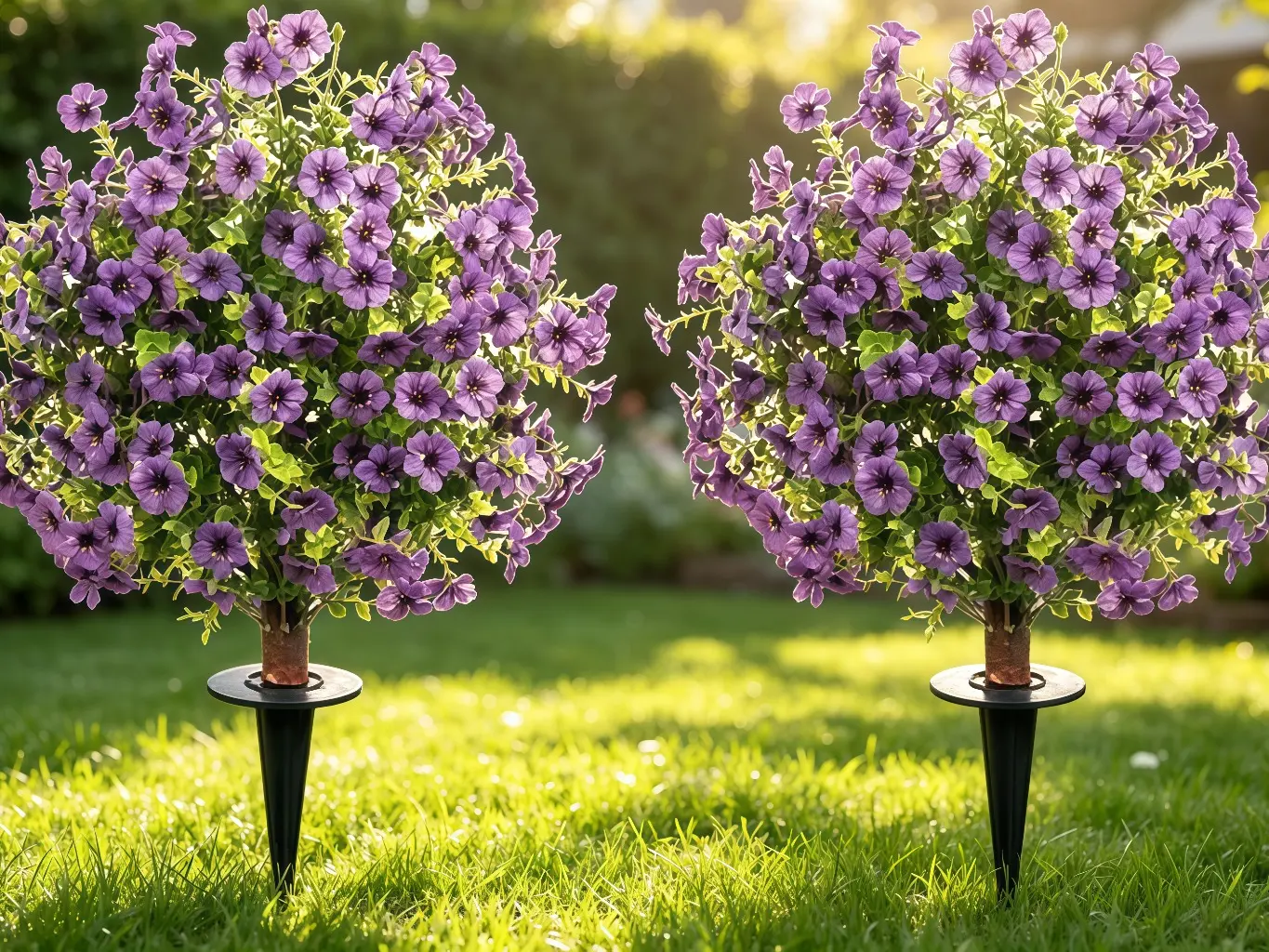 High-Quality PVC Decorative 2-Pack Artificial Topiary Boxwood Ball Bushes with Spike, UV-Resistant Faux Shrubs, Purple Violet Flowers, Modern Realistic Leaves for Indoors/Outdoors Fall Thanksgiving Decor